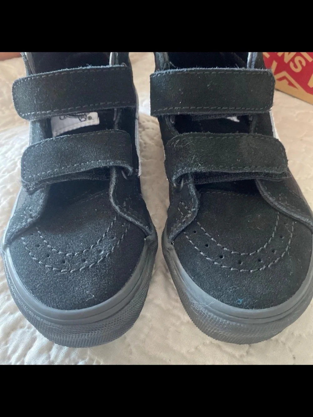 Vans Kids Black High-Top Velcro Sneakers with White Side Stripe